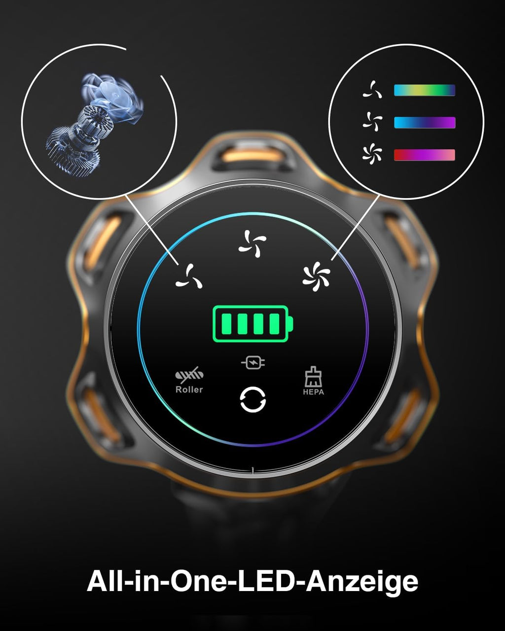 Kabelloser Akku-Staubsauger 45.000 Pa, 550 W, 65 Min Laufzeit, 1,6 L, Anti-Tangle-Bürste, leise, für Tierhaare & alle Böden