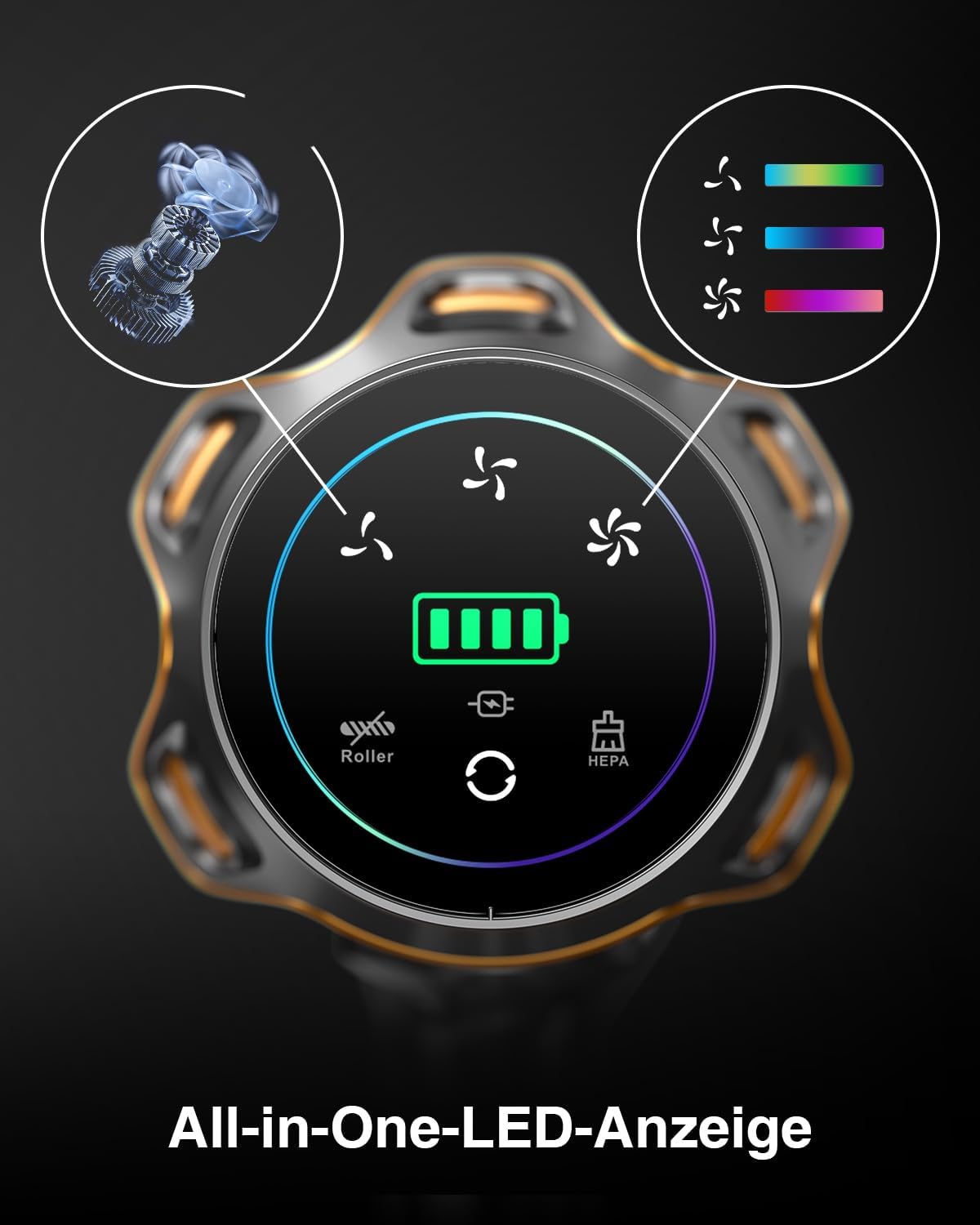 Kabelloser Akku-Staubsauger 45.000 Pa, 550 W, 65 Min Laufzeit, 1,6 L, Anti-Tangle-Bürste, leise, für Tierhaare & alle Böden