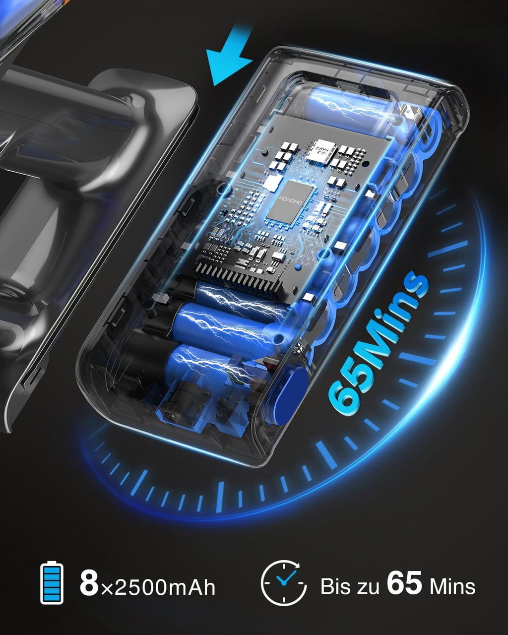 Kabelloser Akku-Staubsauger 45.000 Pa, 550 W, 65 Min Laufzeit, 1,6 L, Anti-Tangle-Bürste, leise, für Tierhaare & alle Böden