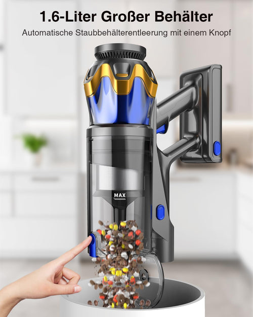 Kabelloser Akku-Staubsauger 45.000 Pa, 550 W, 65 Min Laufzeit, 1,6 L, Anti-Tangle-Bürste, leise, für Tierhaare & alle Böden